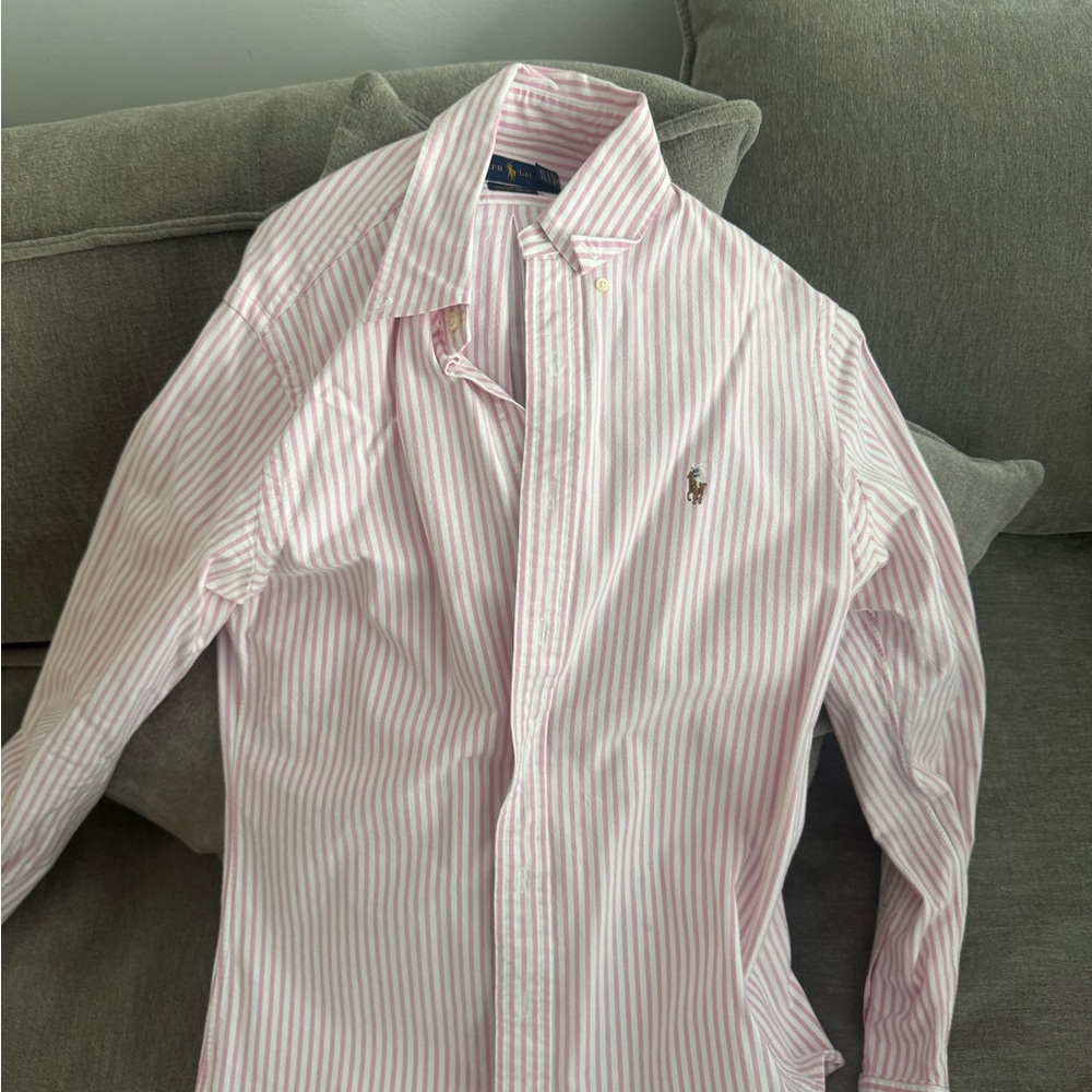 Ralph Lauren Men's Pink and White Striped Shirt